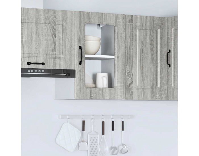 Sonata H Кухненски стенен шкаф със стъклена врата Kalmar, сив, инженерно дърво сонома