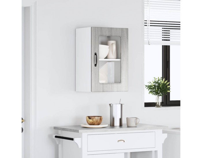 Sonata H Кухненски стенен шкаф със стъклена врата Kalmar, сив, инженерно дърво сонома