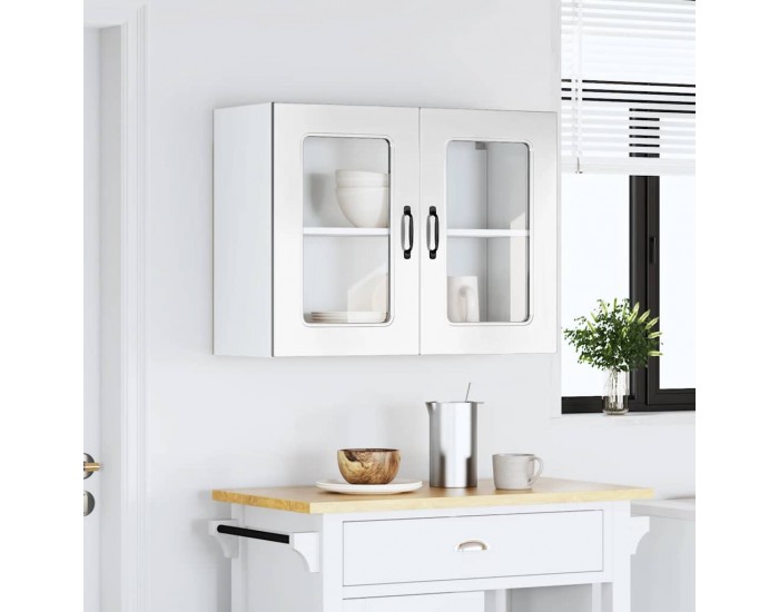 Sonata H Кухненски стенен шкаф със стъклена врата Kalmar с висок гланц, бяло инженерно дърво