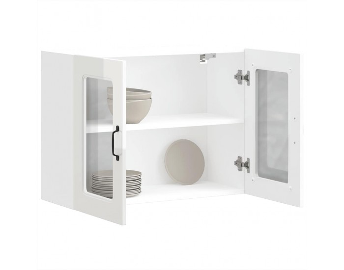 Sonata H Кухненски стенен шкаф със стъклена врата Kalmar с висок гланц, бяло инженерно дърво