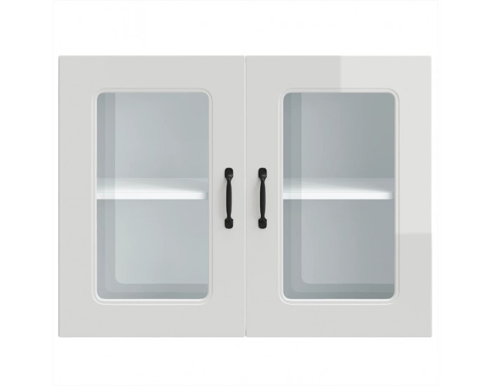 Sonata H Кухненски стенен шкаф със стъклена врата Kalmar с висок гланц, бяло инженерно дърво