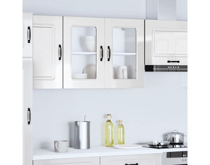 Sonata H Кухненски стенен шкаф със стъклена врата Kalmar с висок гланц, бяло инженерно дърво