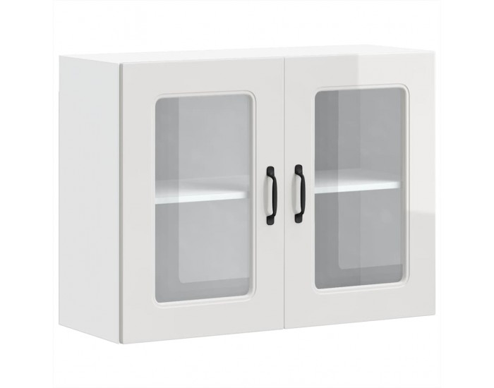 Sonata H Кухненски стенен шкаф със стъклена врата Kalmar с висок гланц, бяло инженерно дърво