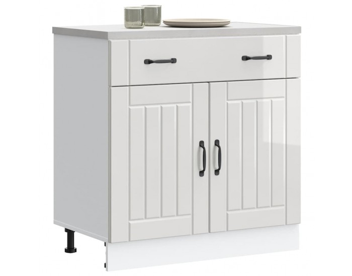 Sonata H Кухненски шкаф Lucca, бял гланц, инженерно дърв