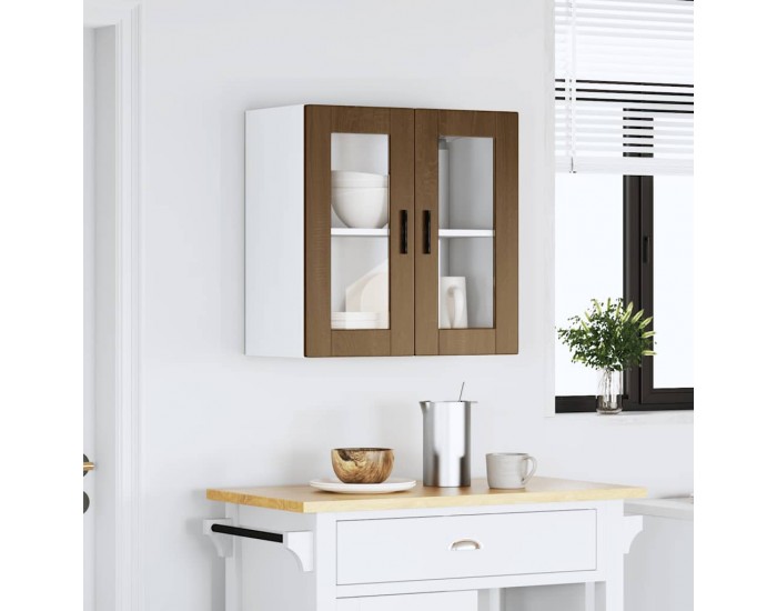 Sonata H Кухненски стенен шкаф със стъклена врата Porto кафяв дъб