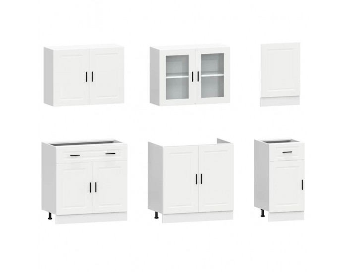 Sonata H Комплект кухненски шкафове, 7 части, Porto, бяло инженерно дърво