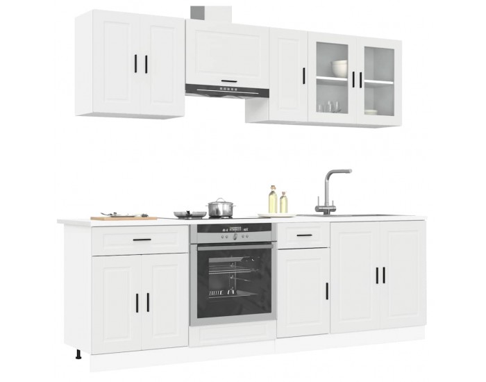 Sonata H Комплект кухненски шкафове от 8 части Porto, бяло инженерно дърво