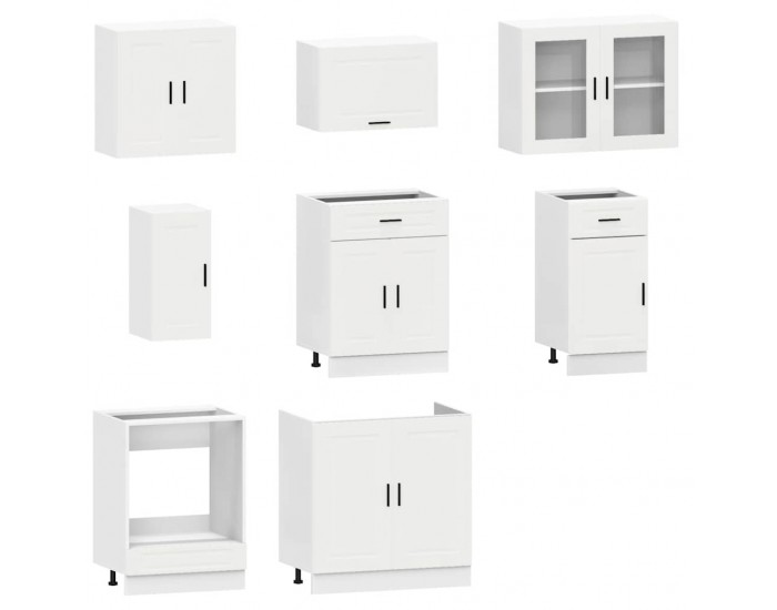 Sonata H Комплект кухненски шкафове от 8 части Porto, бяло инженерно дърво