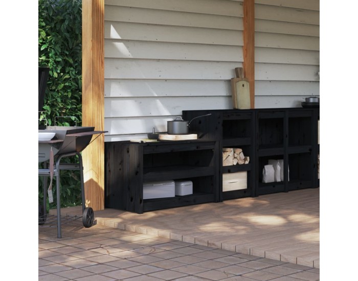 Sonata H Кухненски шкафове за открито, 2 бр, черни, бор масив