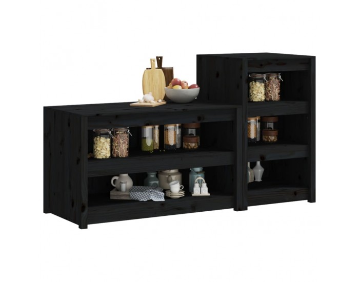 Sonata H Кухненски шкафове за открито, 2 бр, черни, бор масив