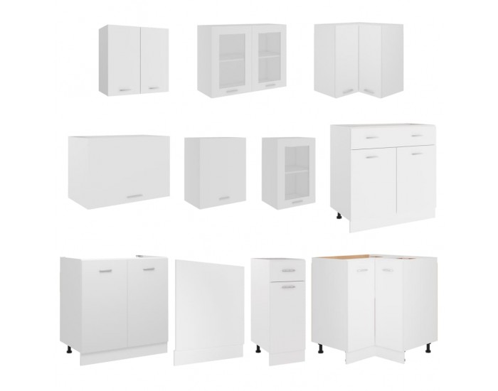 Sonata H Комплект кухненски шкафове, 11 части, Lyon, бяло инженерно дърво