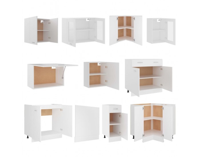 Sonata H Комплект кухненски шкафове, 11 части, Lyon, бяло инженерно дърво