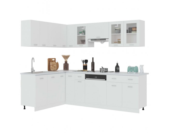 Sonata H Комплект кухненски шкафове, 11 части, Lyon, бяло инженерно дърво