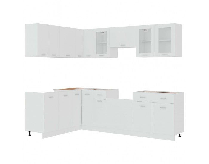 Sonata H Комплект кухненски шкафове, 11 части, Lyon, бяло инженерно дърво