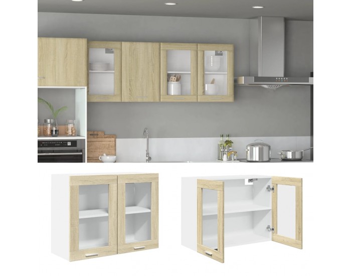 Sonata H Висящ стъклен шкаф Lyon, дъб сонома, 80x31x60 см, инженерно дърво