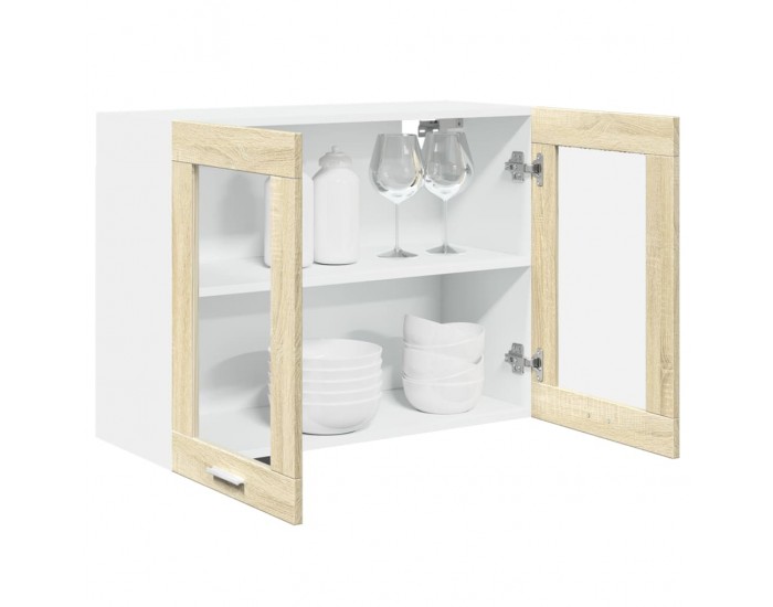 Sonata H Висящ стъклен шкаф Lyon, дъб сонома, 80x31x60 см, инженерно дърво