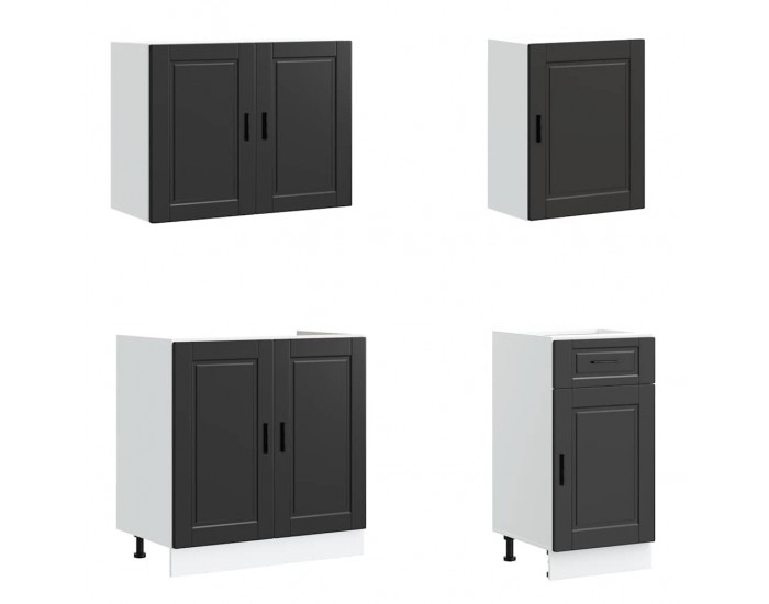 Sonata H Комплект кухненски шкафове, 7 части, Porto, черно инженерно дърво