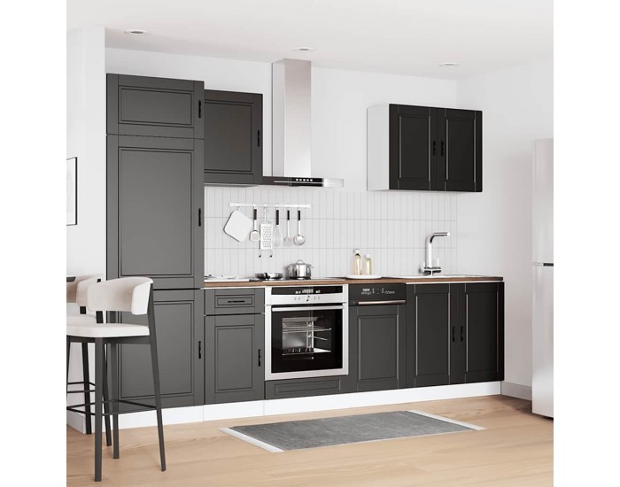 Sonata H Комплект кухненски шкафове, 7 части, Porto, черно инженерно дърво