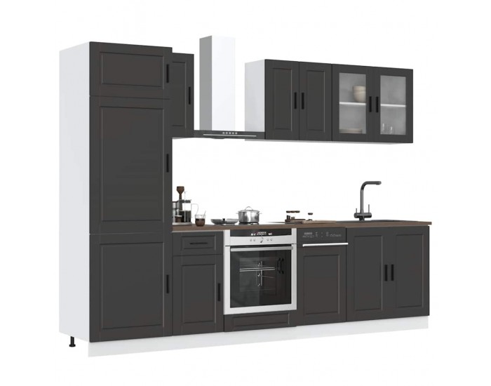 Sonata H Комплект кухненски шкафове от 8 части Porto, черно инженерно дърво