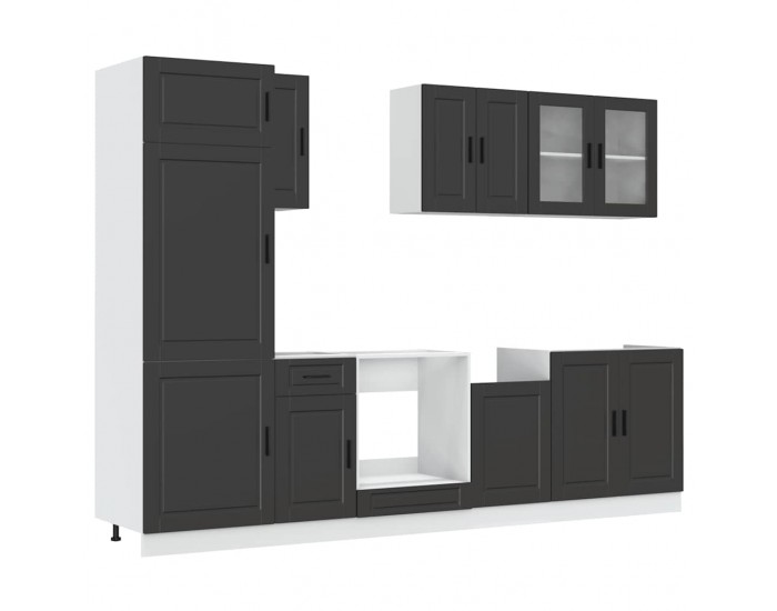 Sonata H Комплект кухненски шкафове от 8 части Porto, черно инженерно дърво