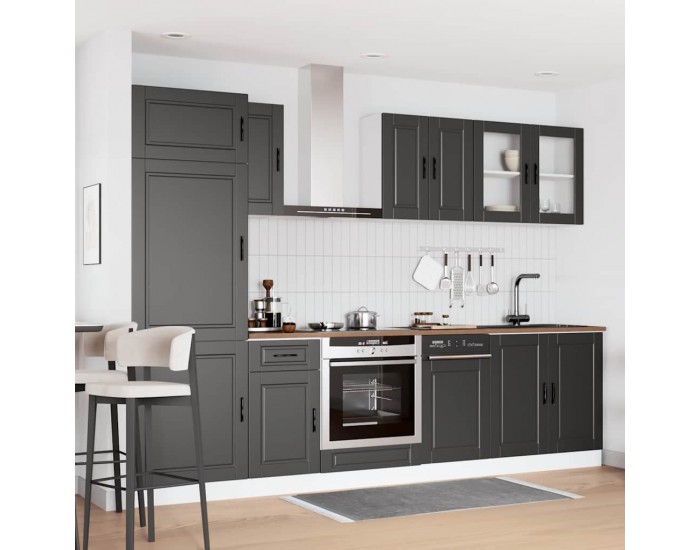 Sonata H Комплект кухненски шкафове от 8 части Porto, черно инженерно дърво