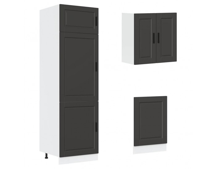 Sonata H Комплект кухненски шкафове от 8 части Porto, черно инженерно дърво