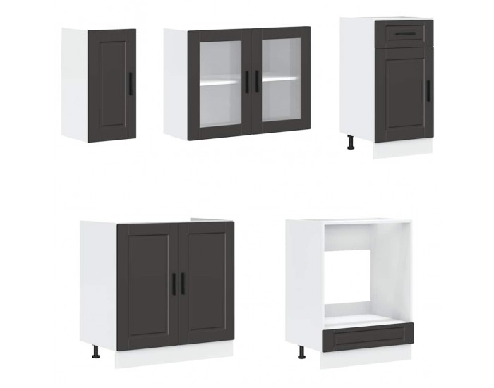 Sonata H Комплект кухненски шкафове от 8 части Porto, черно инженерно дърво