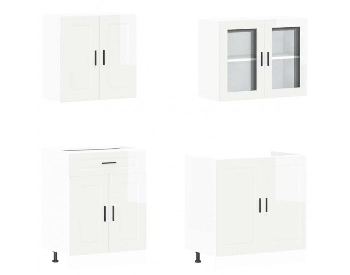 Sonata H Комплект кухненски шкафове от 4 части Porto, бяло гланцово инженерно дърво