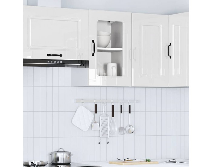 Sonata H Кухненски стенен шкаф със стъклена врата Kalmar с висок гланц, бяло инженерно дърво