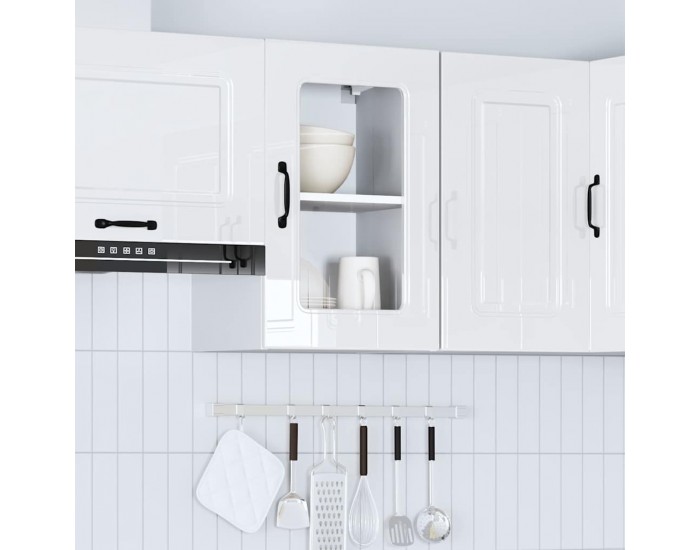 Sonata H Кухненски стенен шкаф със стъклена врата Kalmar с висок гланц, бяло инженерно дърво