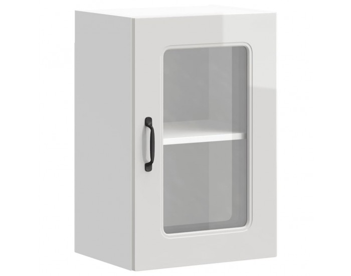 Sonata H Кухненски стенен шкаф със стъклена врата Kalmar с висок гланц, бяло инженерно дърво