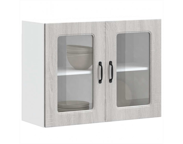 Sonata H Кухненски стенен шкаф със стъклена врата Kalmar, сив, инженерно дърво сонома