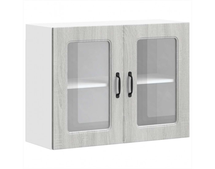 Sonata H Кухненски стенен шкаф със стъклена врата Kalmar, сив, инженерно дърво сонома