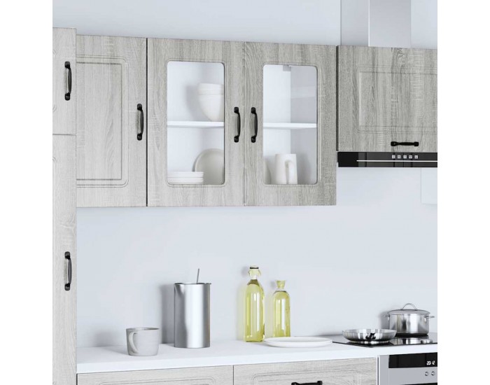 Sonata H Кухненски стенен шкаф със стъклена врата Kalmar, сив, инженерно дърво сонома