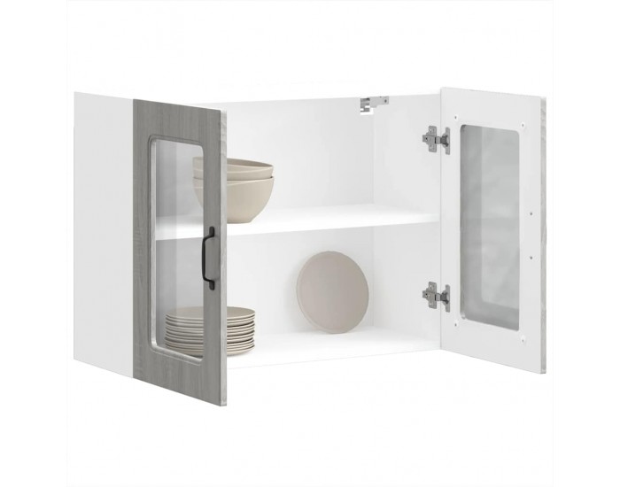 Sonata H Кухненски стенен шкаф със стъклена врата Kalmar, сив, инженерно дърво сонома