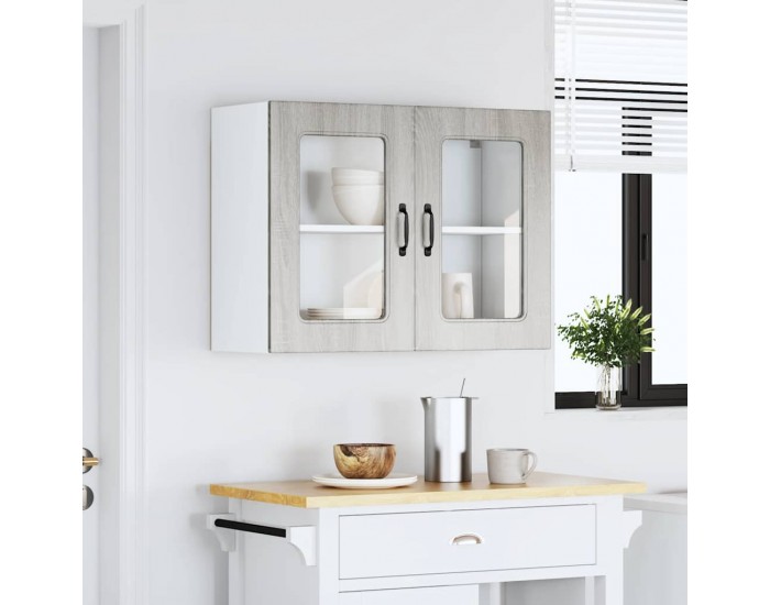 Sonata H Кухненски стенен шкаф със стъклена врата Kalmar, сив, инженерно дърво сонома