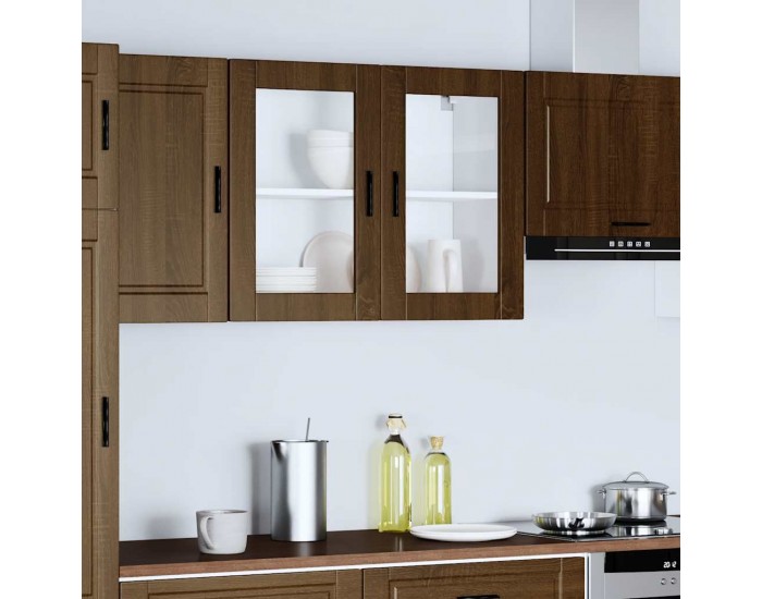 Sonata H Кухненски стенен шкаф със стъклена врата Porto кафяв дъб