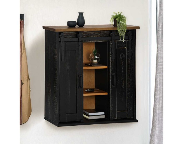 Sonata H Висящ шкаф HALDEN 2 плъзгащи се врати черен 75x22,5x70 cm бор