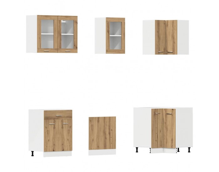 Sonata H Комплект кухненски шкафове, 11 части, Lyon, дъбов рафт, инженерна дървесина