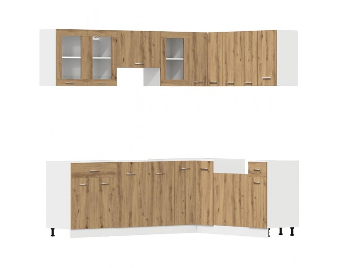 Sonata H Комплект кухненски шкафове, 11 части, Lyon, дъбов рафт, инженерна дървесина