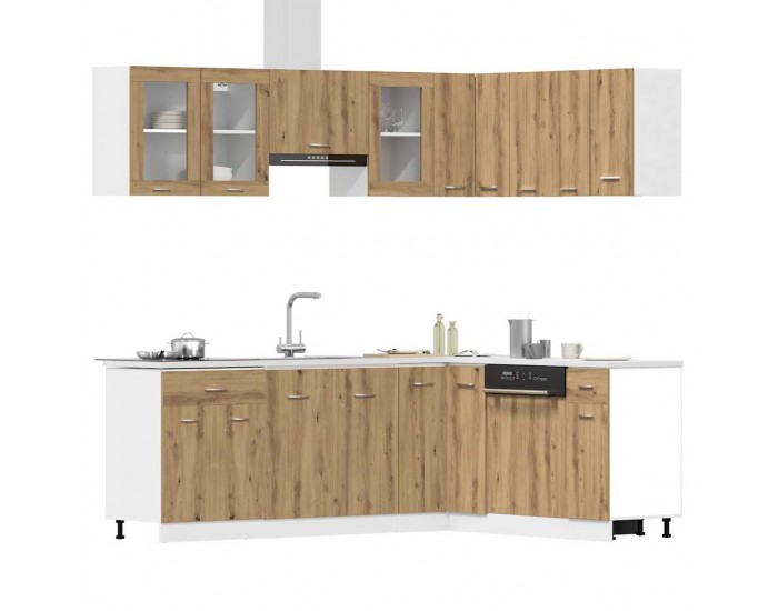 Sonata H Комплект кухненски шкафове, 11 части, Lyon, дъбов рафт, инженерна дървесина