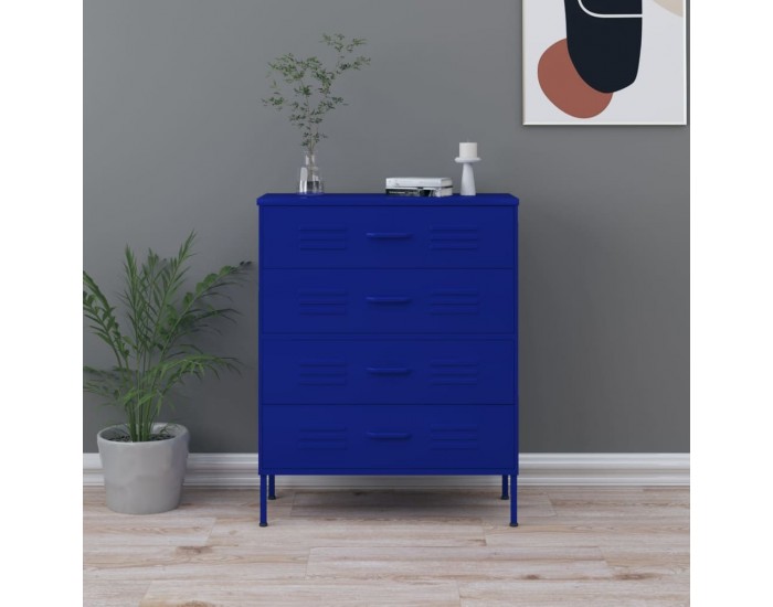 Sonata H Шкаф с чекмеджета, нейви синьо, 80х35х101,5 см, стомана Sonata H Шкаф с чекмеджета, нейви синьо, 80х35х101,5 см, стомана