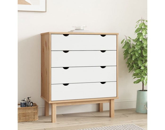 Sonata H Шкаф с чекмеджета OTTA кафяво и бяло 76,5x39,5x90 см бор масив