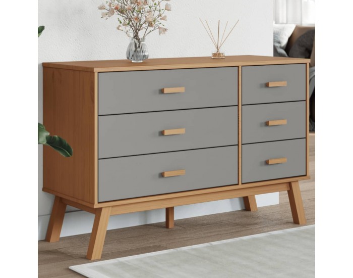 Sonata H Шкаф с чекмеджета OLDEN, сиво и кафяво, борово дърво масив