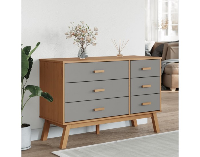 Sonata H Шкаф с чекмеджета OLDEN, сиво и кафяво, борово дърво масив