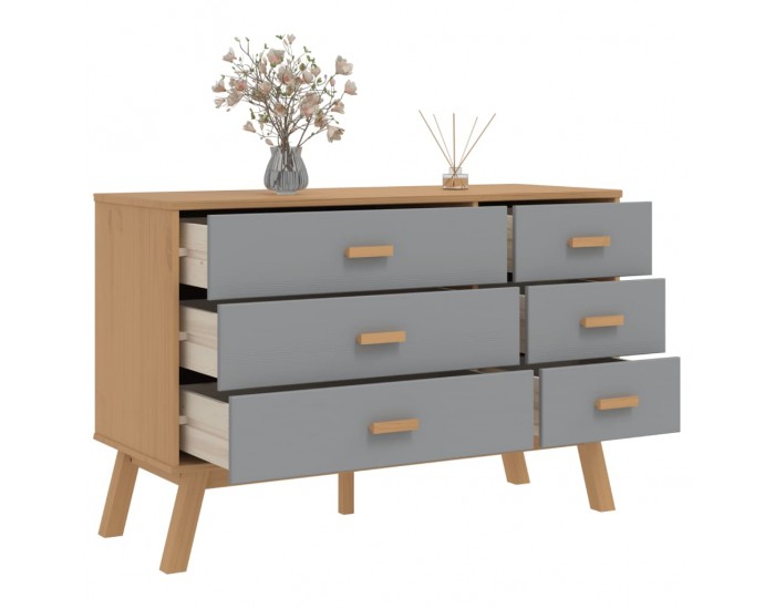 Sonata H Шкаф с чекмеджета OLDEN, сиво и кафяво, борово дърво масив