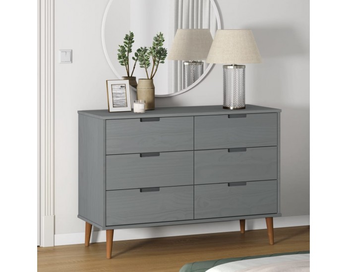 Sonata H Шкаф с чекмеджета MOLDE, сиво, 113x40x80 см, борово дърво масив