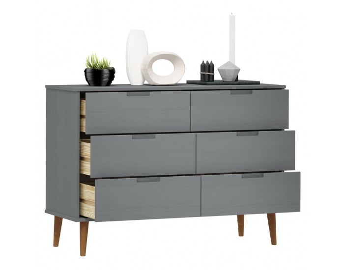 Sonata H Шкаф с чекмеджета MOLDE, сиво, 113x40x80 см, борово дърво масив