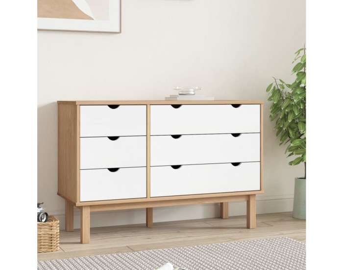 Sonata H Шкаф с чекмеджета OTTA кафяво и бяло 111x43x73,5 см бор масив