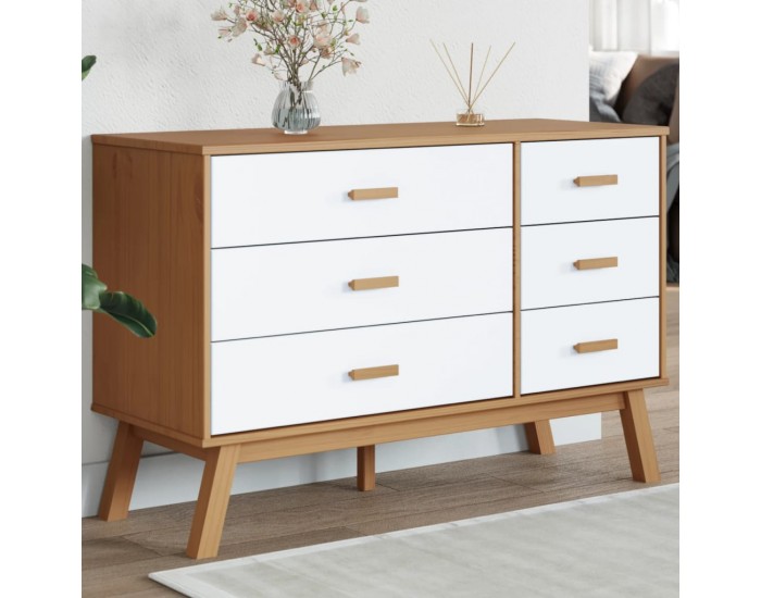 Sonata H Шкаф с чекмеджета OLDEN, бяло и кафяво, борово дърво масив